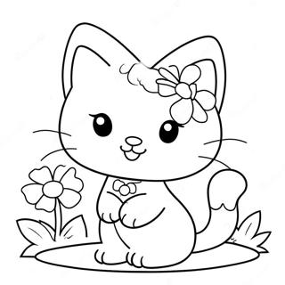 Bedarande Charmmy Kitty Med Blommor Malarbild 69884-57789