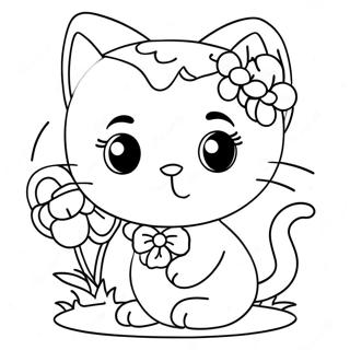 Bedarande Charmmy Kitty Med Blommor Malarbild 69884 57792