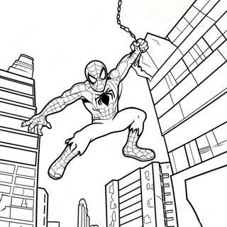 Zombie Spiderman Svingar Genom Staden Malarbild 74096-61135