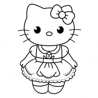 Hello Kitty I En Sot Klanning Farglaggningssida 8406-6891