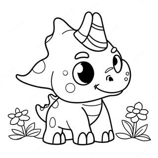 Sot Triceratops Med Blommor Malarbild 8957-7321