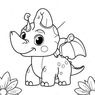 Sot Triceratops Med Blommor Malarbild 8957-7322